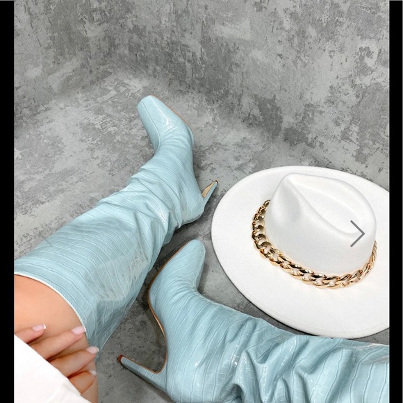 NEW CROC PRINT BLUE BOOTS - Picture 1 of 12